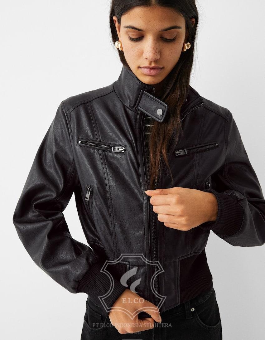 Jaket Kulit Wanita Desain Bomber - WCB 446 - Gambar 4