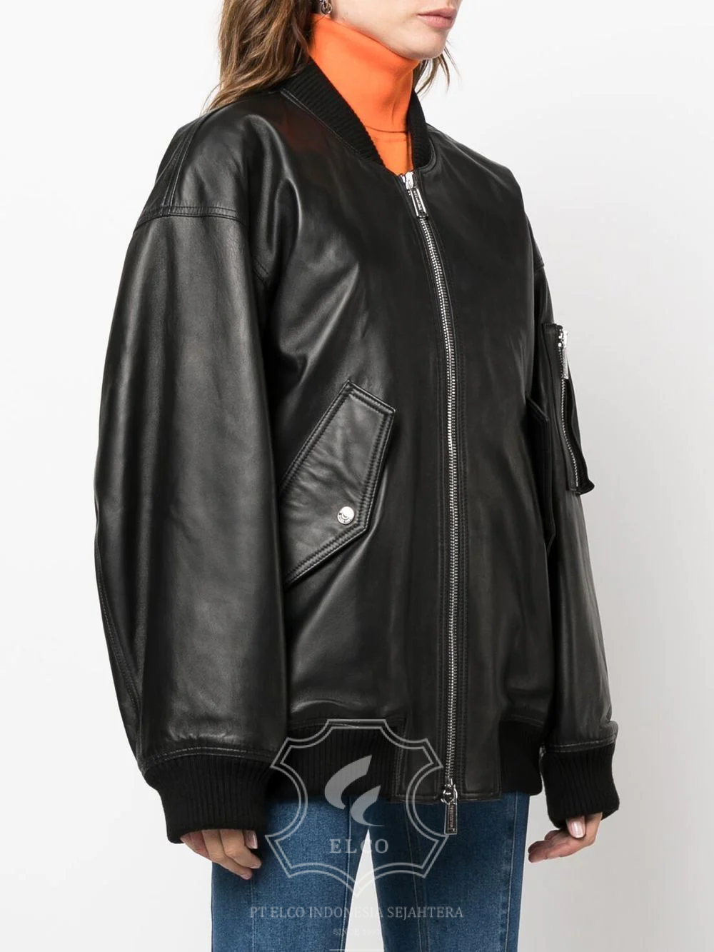 Jaket Kulit Wanita Desain Bomber - WCB 424 - Gambar 3