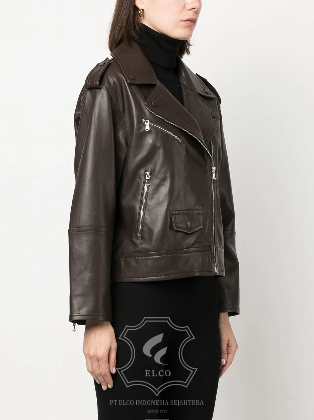 Jaket Kulit Wanita Desain Serong - WS 415 - Gambar 3