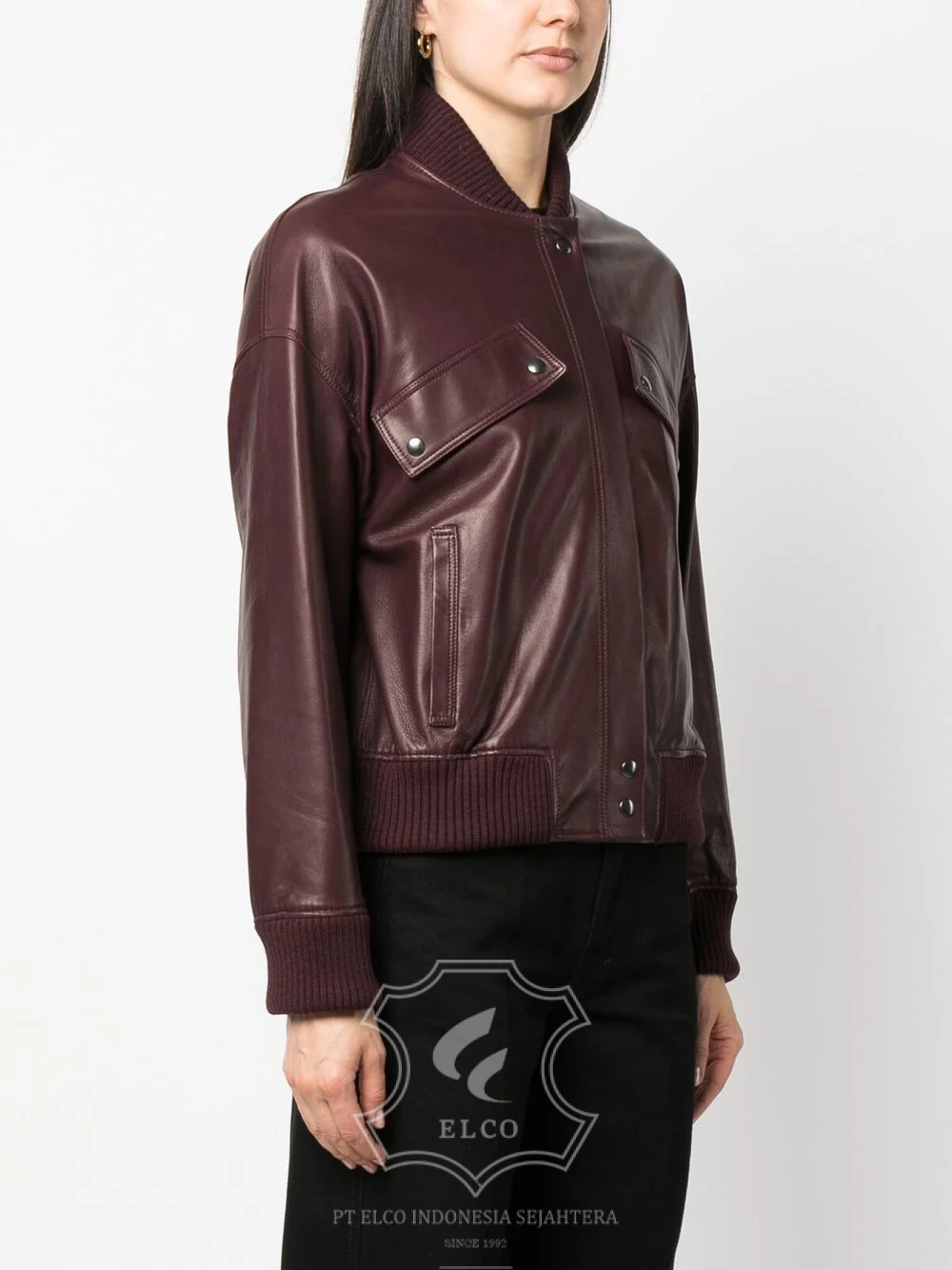 Jaket Kulit Wanita Desain Bomber - WCB 428 - Gambar 3