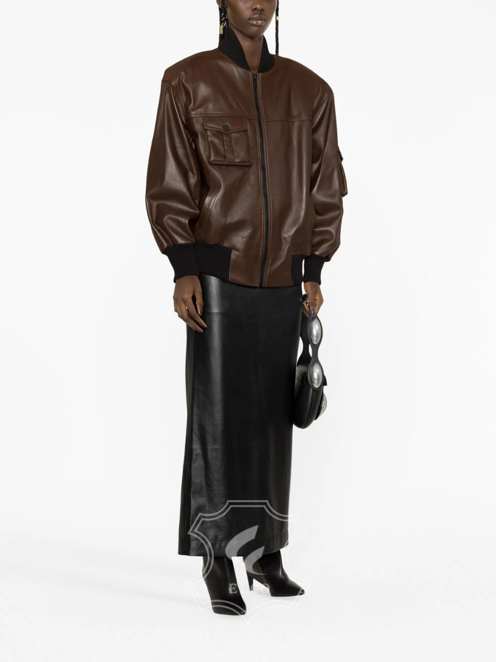 Jaket Kulit Wanita Desain Bomber - WCB 418 - Gambar 2