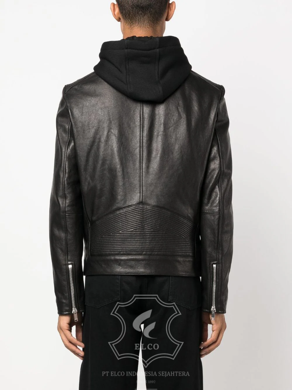 Jaket Kulit Pria Desain Hoodie Kupluk - PCH 409 - Gambar 4