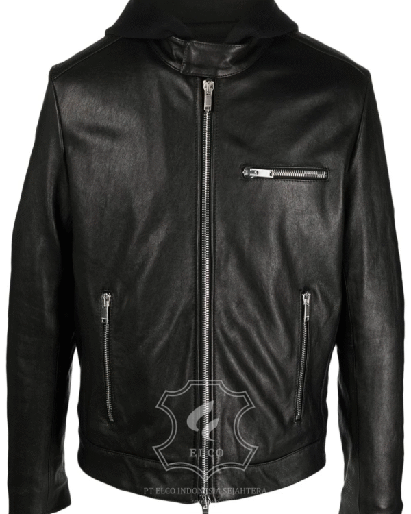 Jaket Kulit Pria Desain Hoodie Kupluk - PCH 409