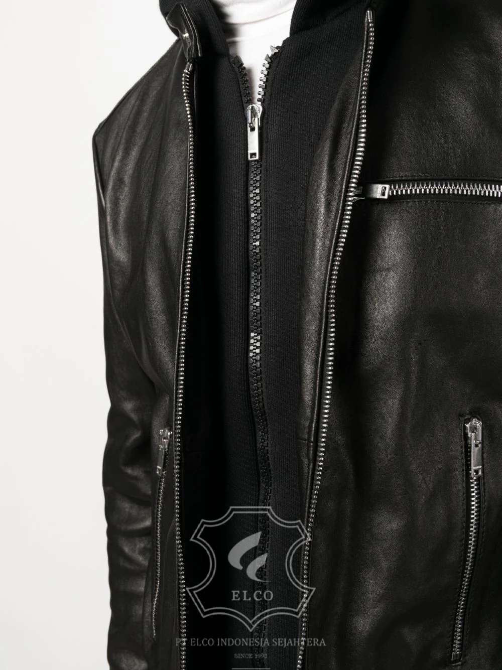 Jaket Kulit Pria Desain Hoodie Kupluk - PCH 409 - Gambar 6