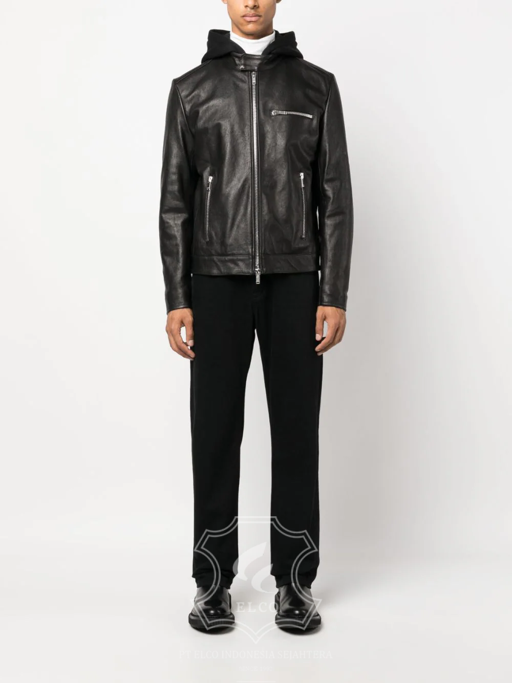 Jaket Kulit Pria Desain Hoodie Kupluk - PCH 409 - Gambar 2