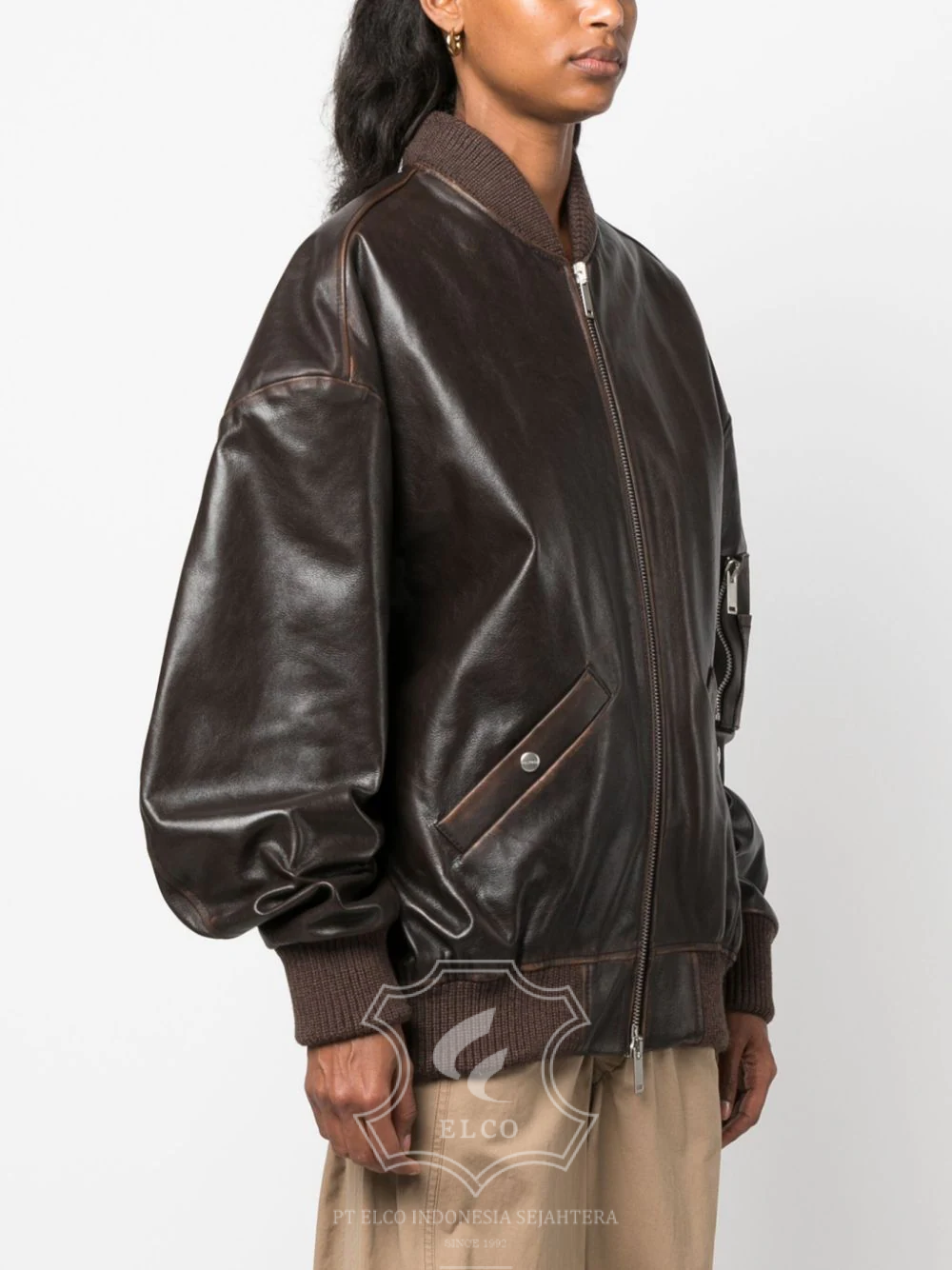 Jaket Kulit Wanita Desain Bomber - WCB 432 - Gambar 3