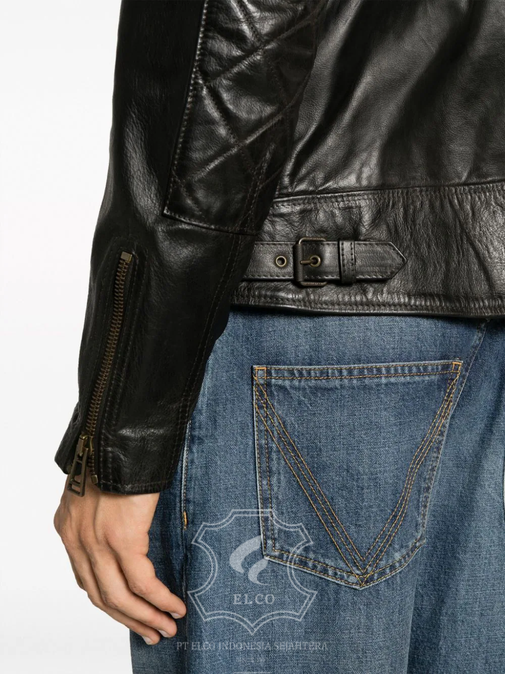 Jaket Kulit Pria Desain Biker - PB 423 - Gambar 4