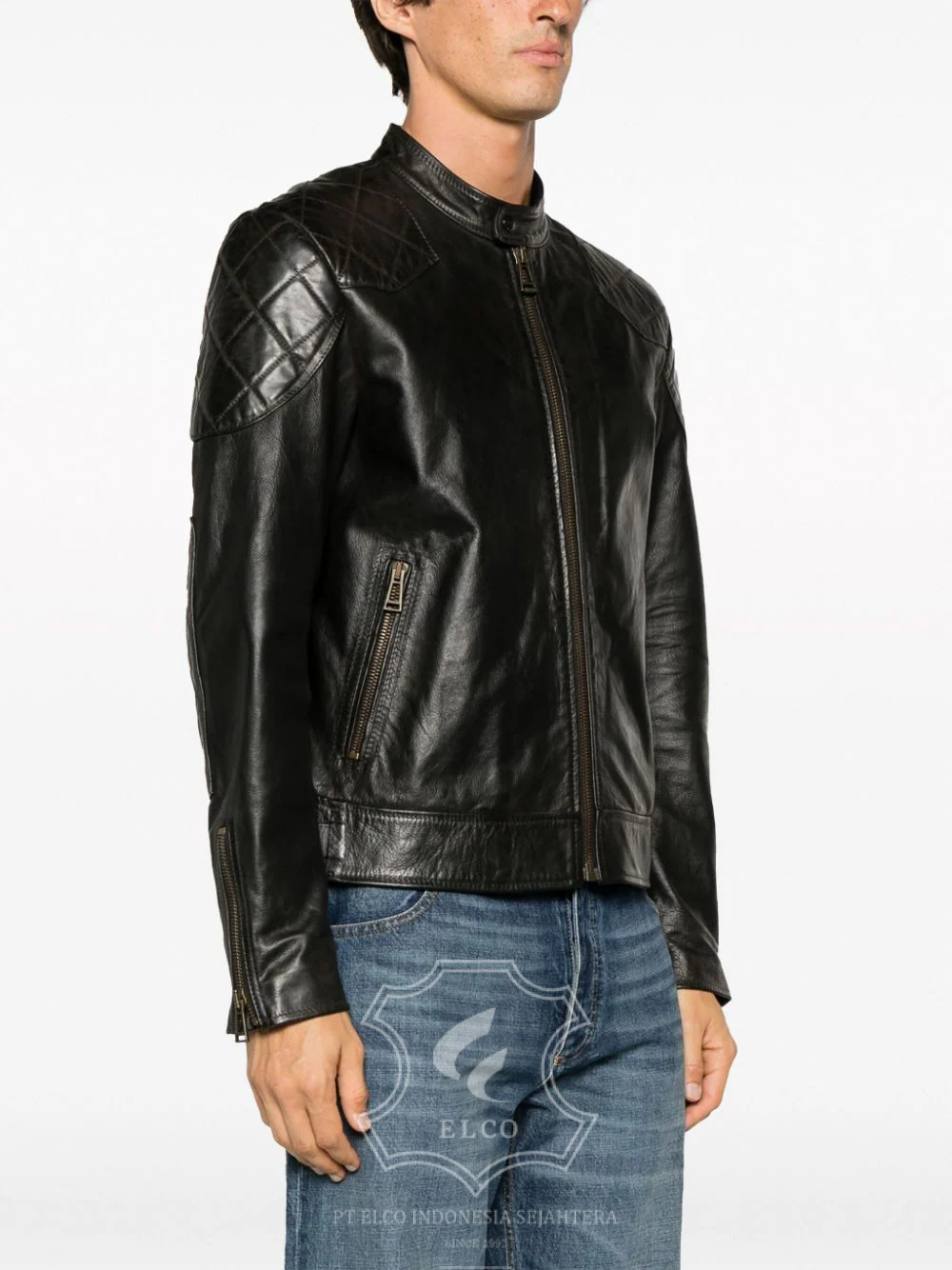 Jaket Kulit Pria Desain Biker - PB 423 - Gambar 2