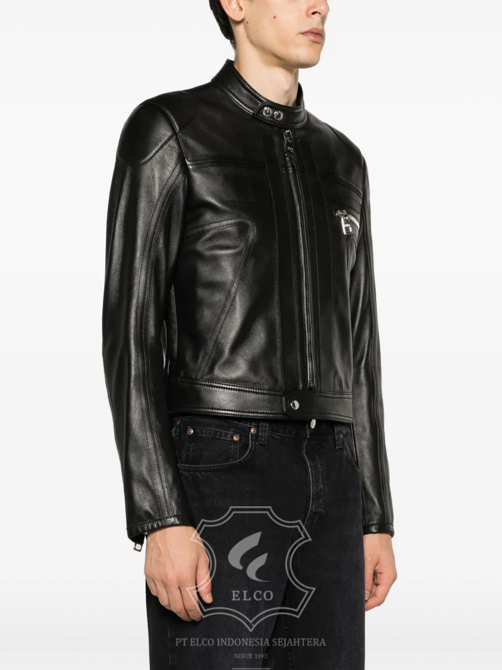 Jaket Kulit Pria Desain Biker - PB 419 - Gambar 3