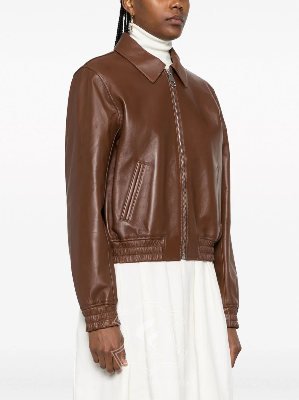 Jaket Kulit Wanita Desain Bomber - WCB 426 - Gambar 3