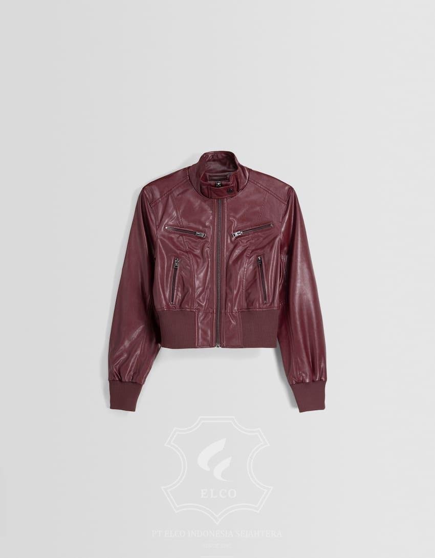 Jaket Kulit Wanita Desain Bomber - WCB 445