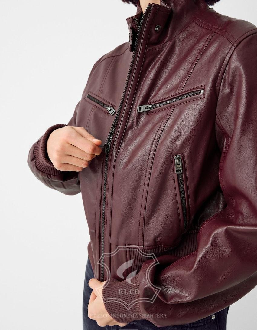Jaket Kulit Wanita Desain Bomber - WCB 445 - Gambar 5