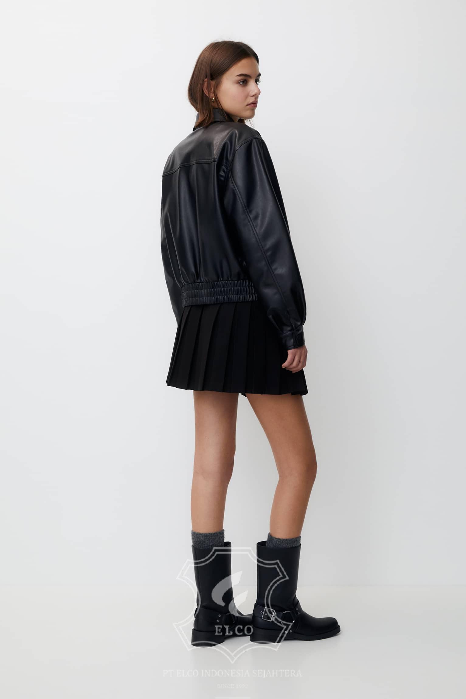 Jaket Kulit Wanita Desain Bomber - WCB 439 - Gambar 3