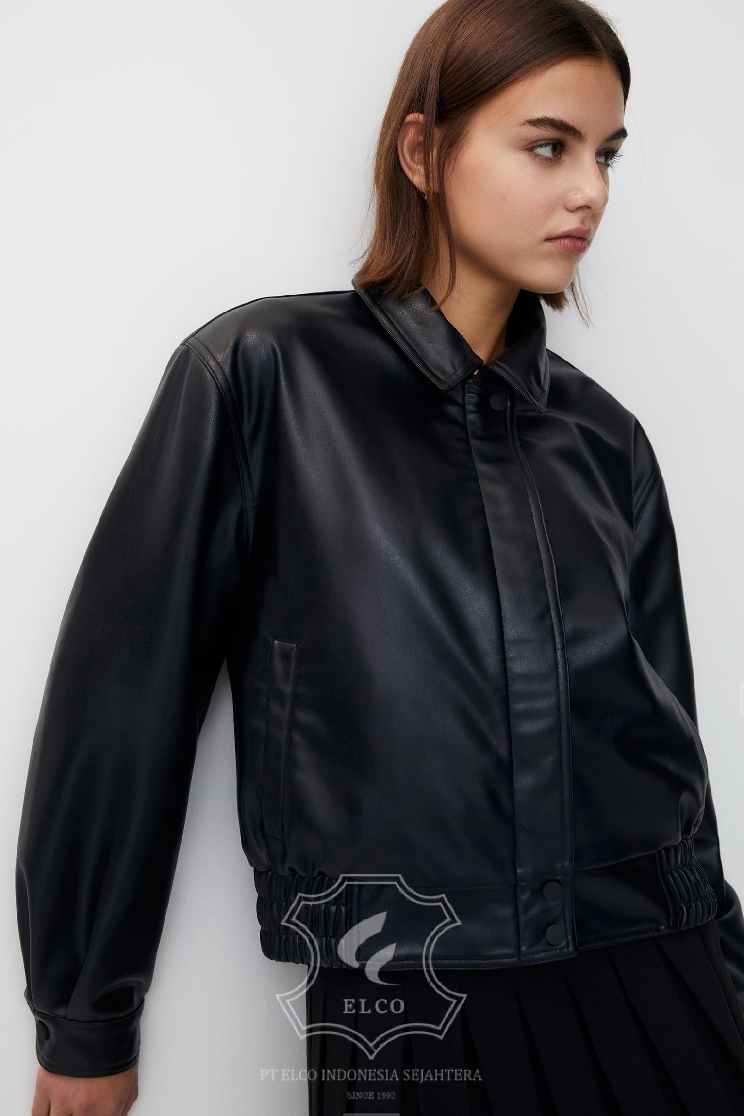 Jaket Kulit Wanita Desain Bomber - WCB 439 - Gambar 4