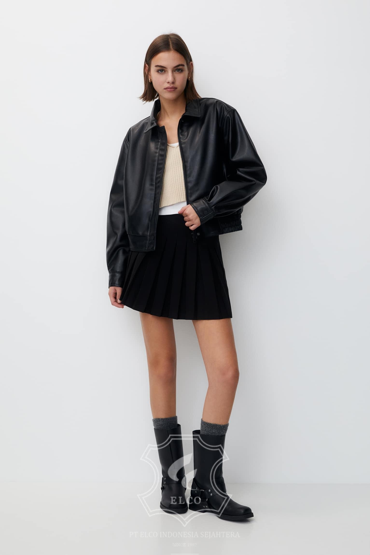 Jaket Kulit Wanita Desain Bomber - WCB 439 - Gambar 2