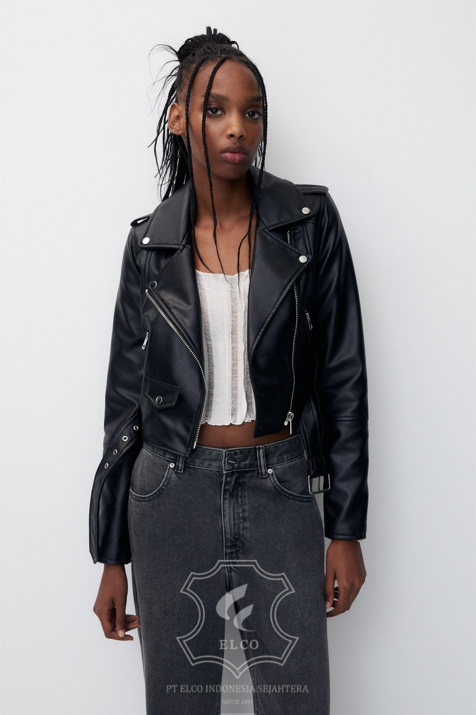 Jaket Kulit Wanita Desain Serong - WS 438 - Gambar 4