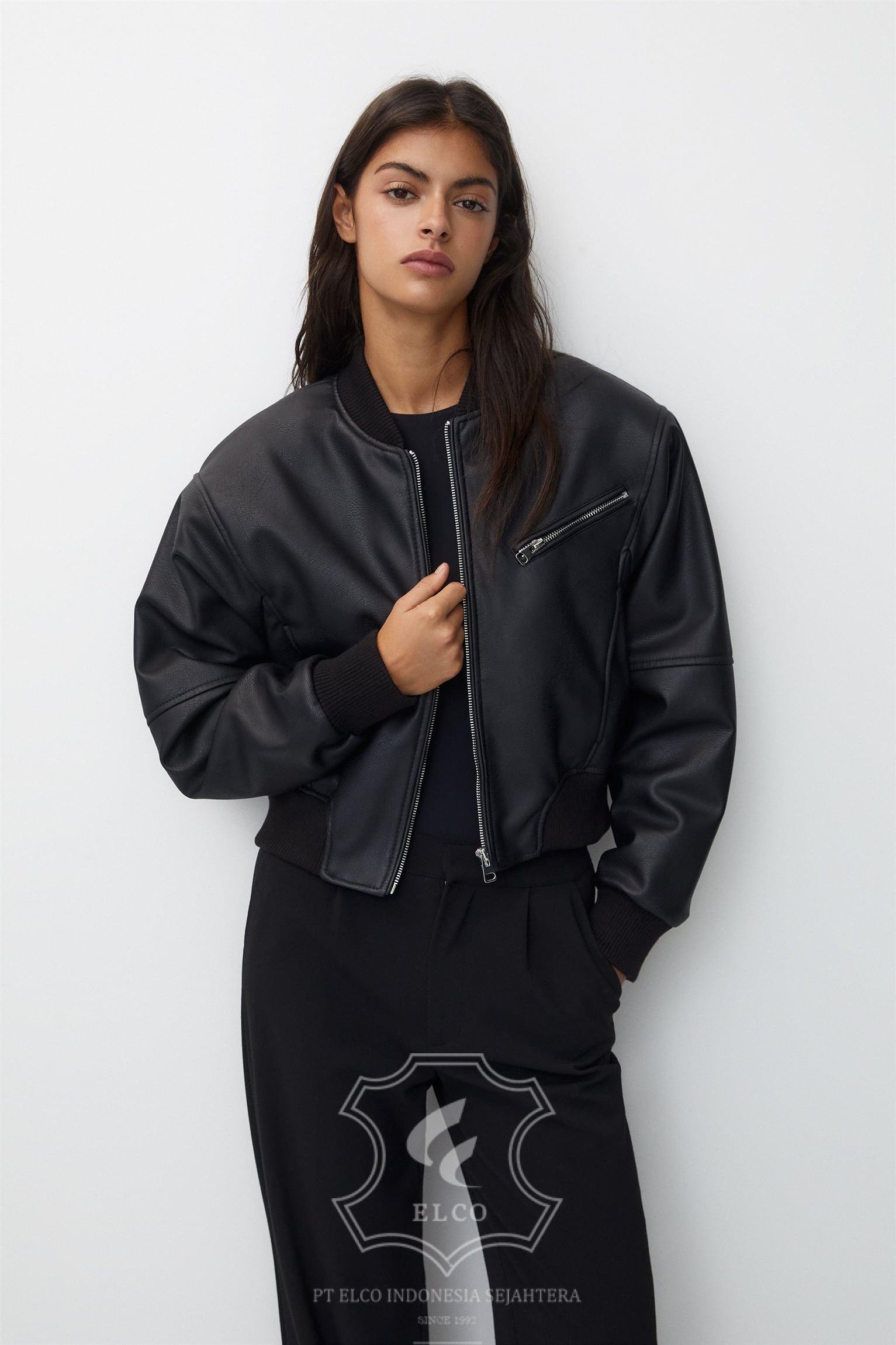 Jaket Kulit Wanita Desain Bomber - WCB 438 - Gambar 4