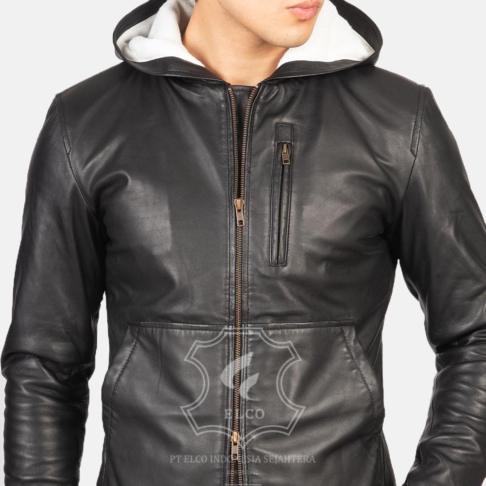 Jaket Kulit Pria Desain Hoodie Kupluk - PCH 401 - Gambar 5
