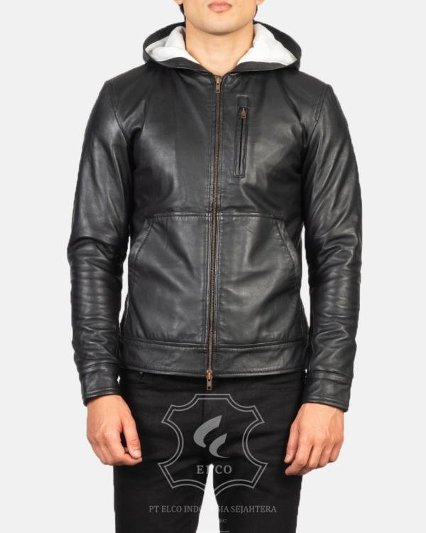 Jaket Kulit Pria Desain Hoodie Kupluk - PCH 401
