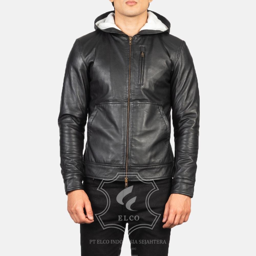 Jaket Kulit Pria Desain Hoodie Kupluk - PCH 401