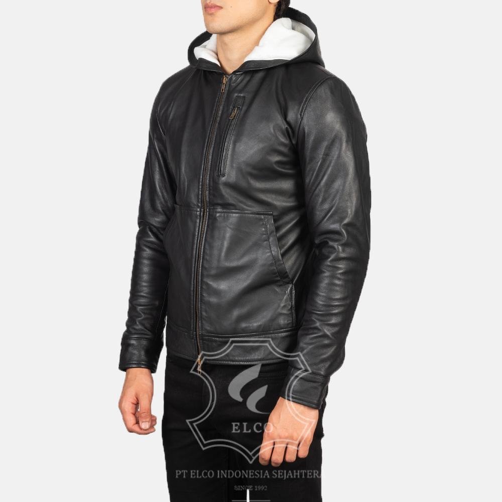 Jaket Kulit Pria Desain Hoodie Kupluk - PCH 401 - Gambar 2