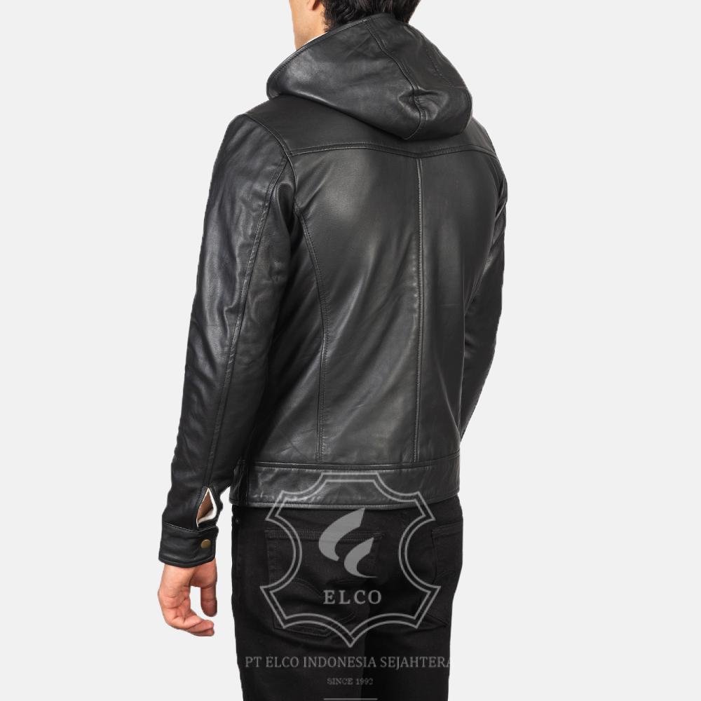 Jaket Kulit Pria Desain Hoodie Kupluk - PCH 401 - Gambar 4