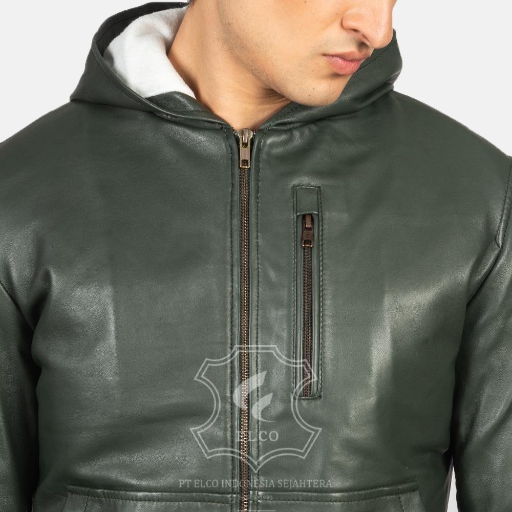 Jaket Kulit Pria Desain Hoodie Kupluk - PCH 402 - Gambar 5