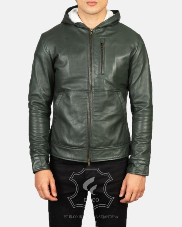 Jaket Kulit Pria Desain Hoodie Kupluk - PCH 402
