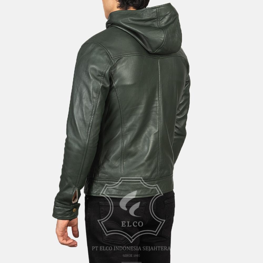 Jaket Kulit Pria Desain Hoodie Kupluk - PCH 402 - Gambar 4