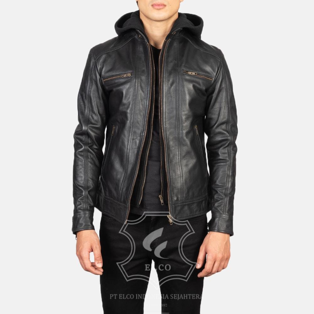 Jaket Kulit Pria Desain Hoodie Kupluk - PCH 403