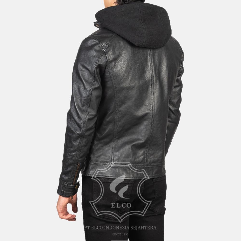 Jaket Kulit Pria Desain Hoodie Kupluk - PCH 403 - Gambar 4