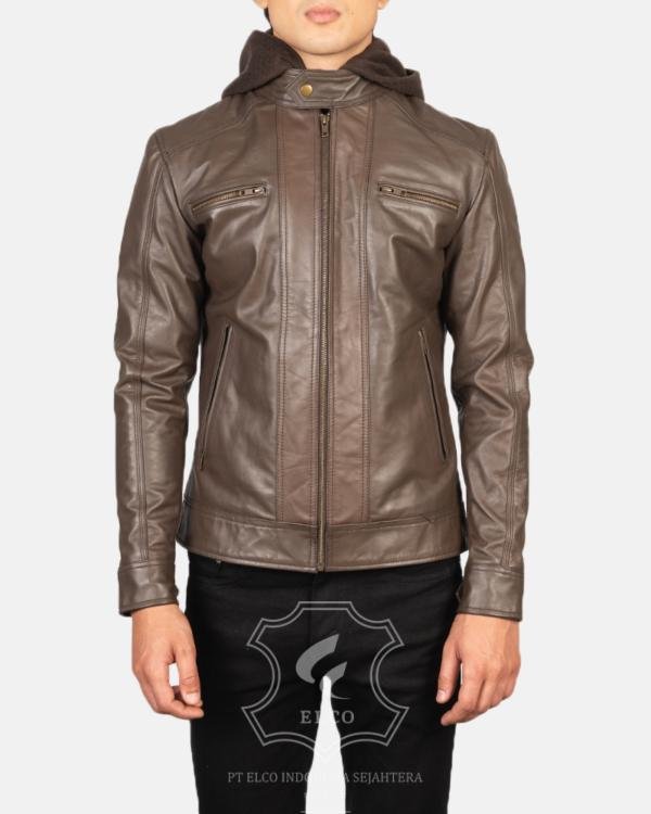 Jaket Kulit Pria Desain Hoodie Kupluk - PCH 404