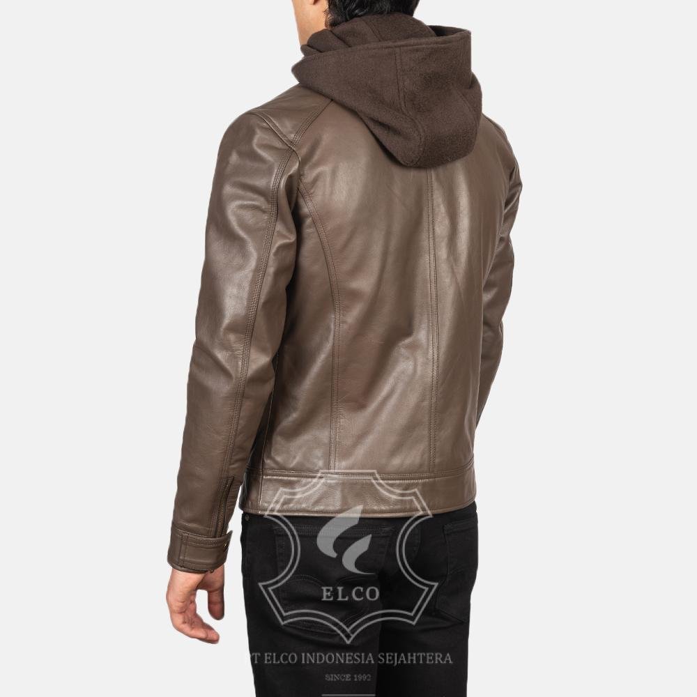 Jaket Kulit Pria Desain Hoodie Kupluk - PCH 404 - Gambar 4