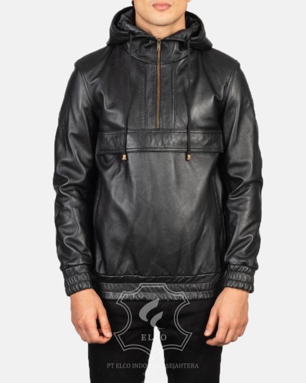 Jaket Kulit Pria Desain Hoodie Kupluk - PCH 406