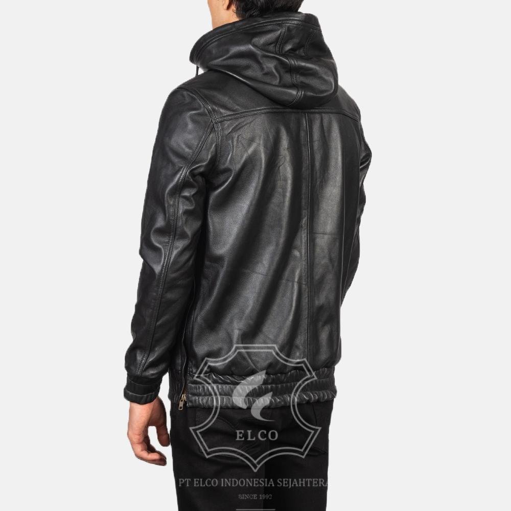 Jaket Kulit Pria Desain Hoodie Kupluk - PCH 406 - Gambar 3