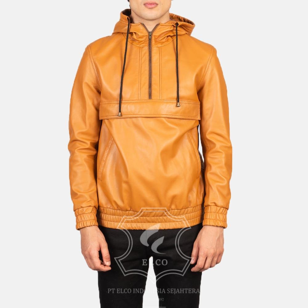 Jaket Kulit Pria Desain Hoodie Kupluk - PCH 407