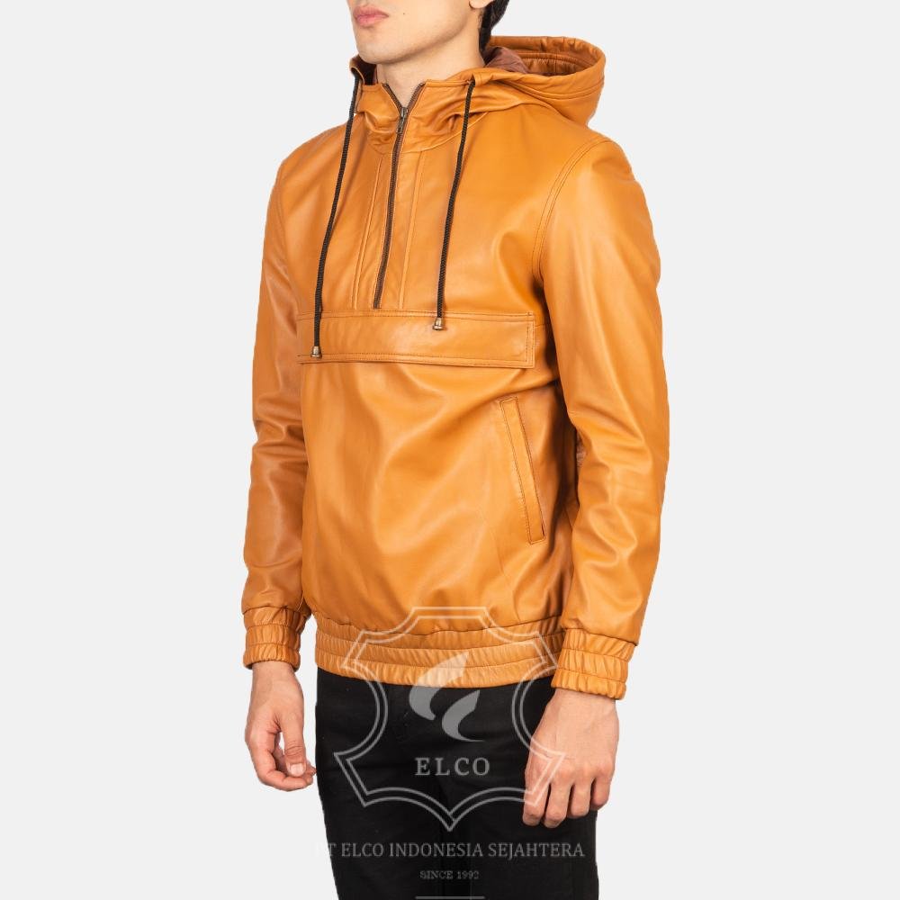 Jaket Kulit Pria Desain Hoodie Kupluk - PCH 407 - Gambar 2