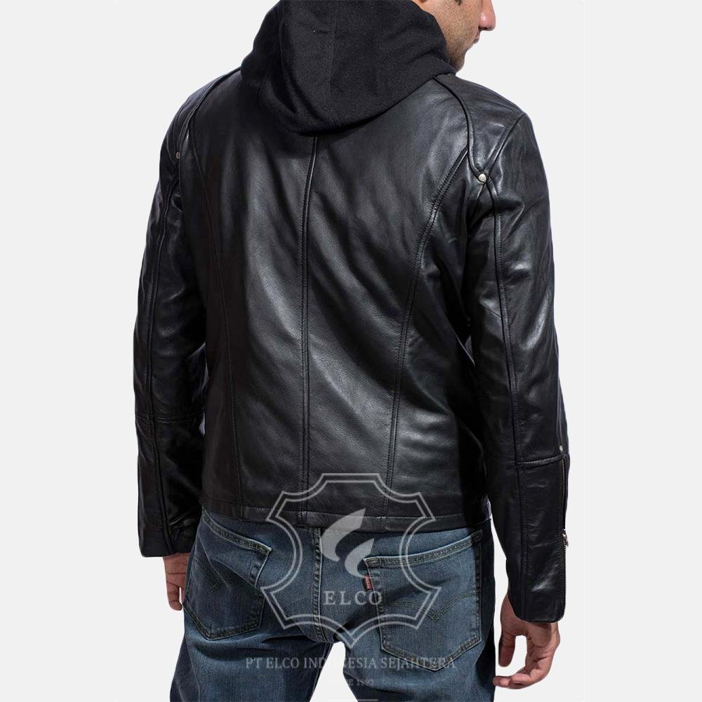 Jaket Kulit Pria Desain Hoodie Kupluk - PCH 405 - Gambar 4