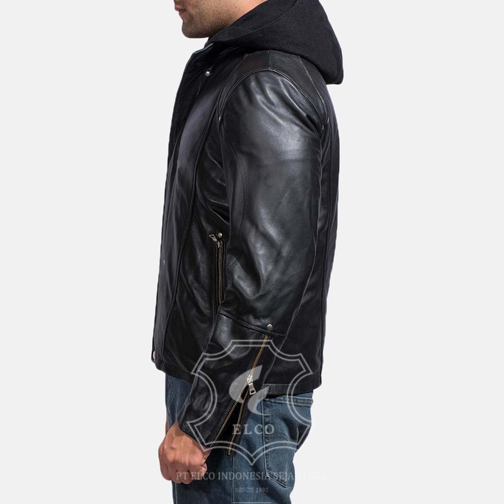 Jaket Kulit Pria Desain Hoodie Kupluk - PCH 405 - Gambar 3