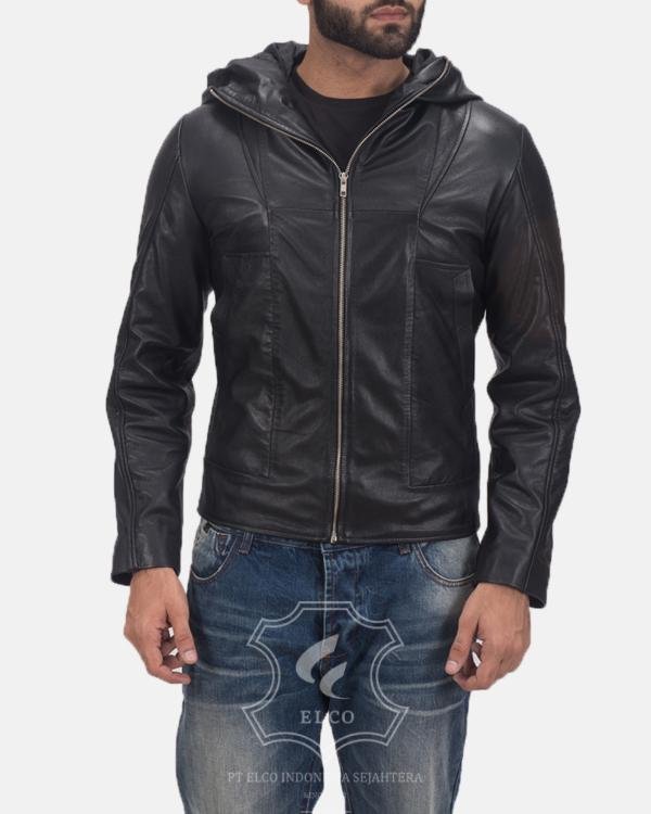 Jaket Kulit Pria Desain Hoodie Kupluk - PCH 408