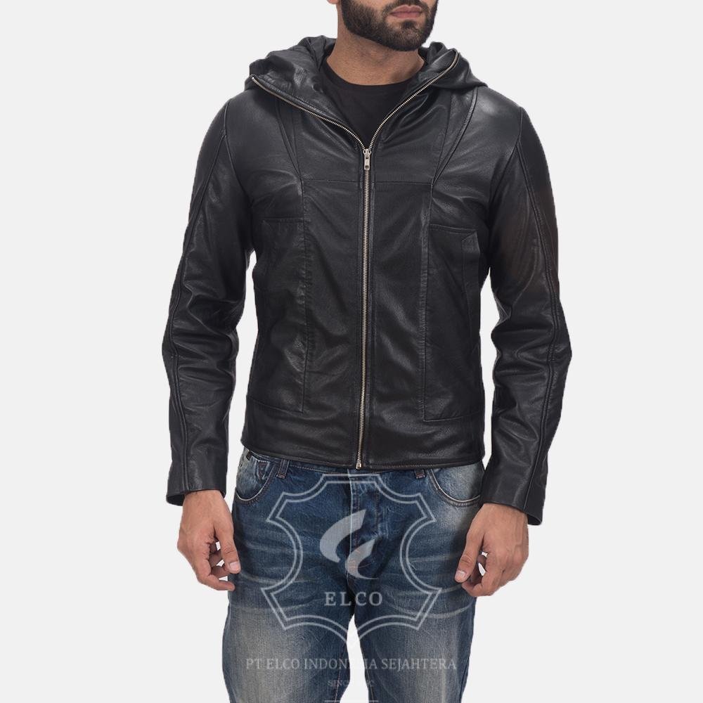 Jaket Kulit Pria Desain Hoodie Kupluk - PCH 408