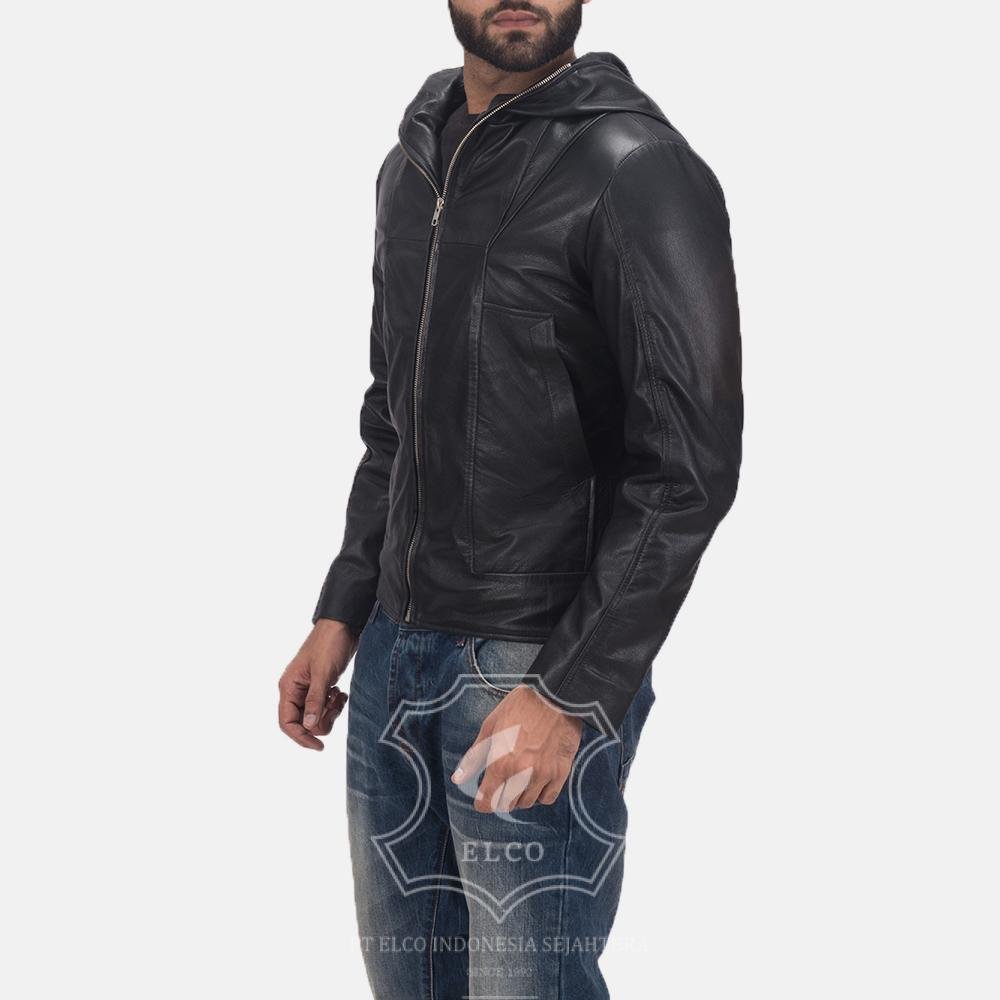 Jaket Kulit Pria Desain Hoodie Kupluk - PCH 408 - Gambar 2
