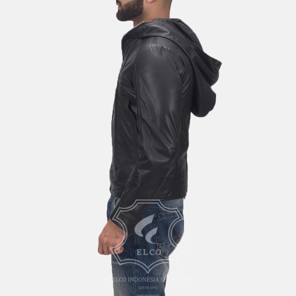 Jaket Kulit Pria Desain Hoodie Kupluk - PCH 408 - Gambar 3