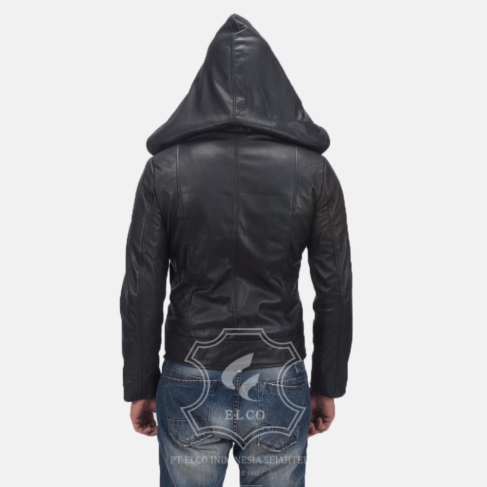 Jaket Kulit Pria Desain Hoodie Kupluk - PCH 408 - Gambar 4