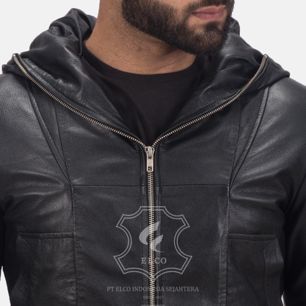 Jaket Kulit Pria Desain Hoodie Kupluk - PCH 408 - Gambar 5