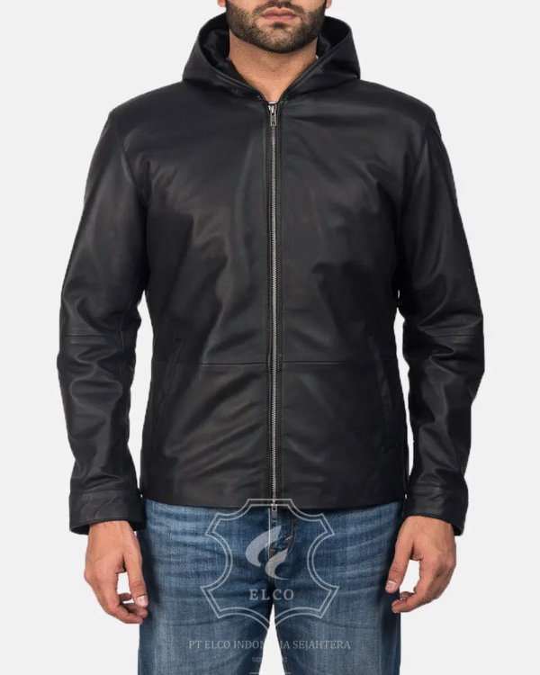 Jaket Kulit Pria Desain Hoodie Kupluk - PCH 177