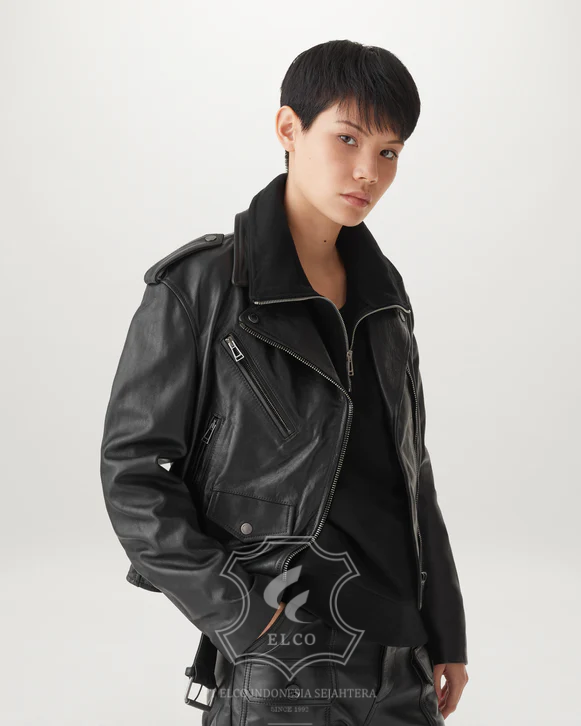 Jaket Kulit Wanita Desain Serong - WS 451 - Gambar 4