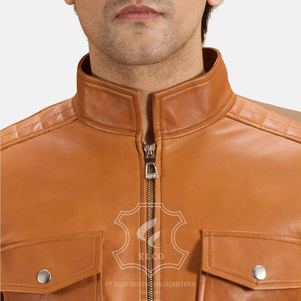 Jaket Kulit Pria Desain Biker - PB 412 - Gambar 4