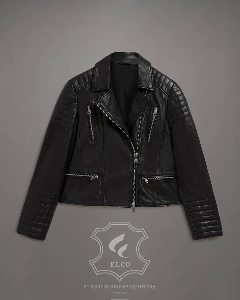 Jaket Kulit Wanita Desain Biker - WB 410 - Gambar 3