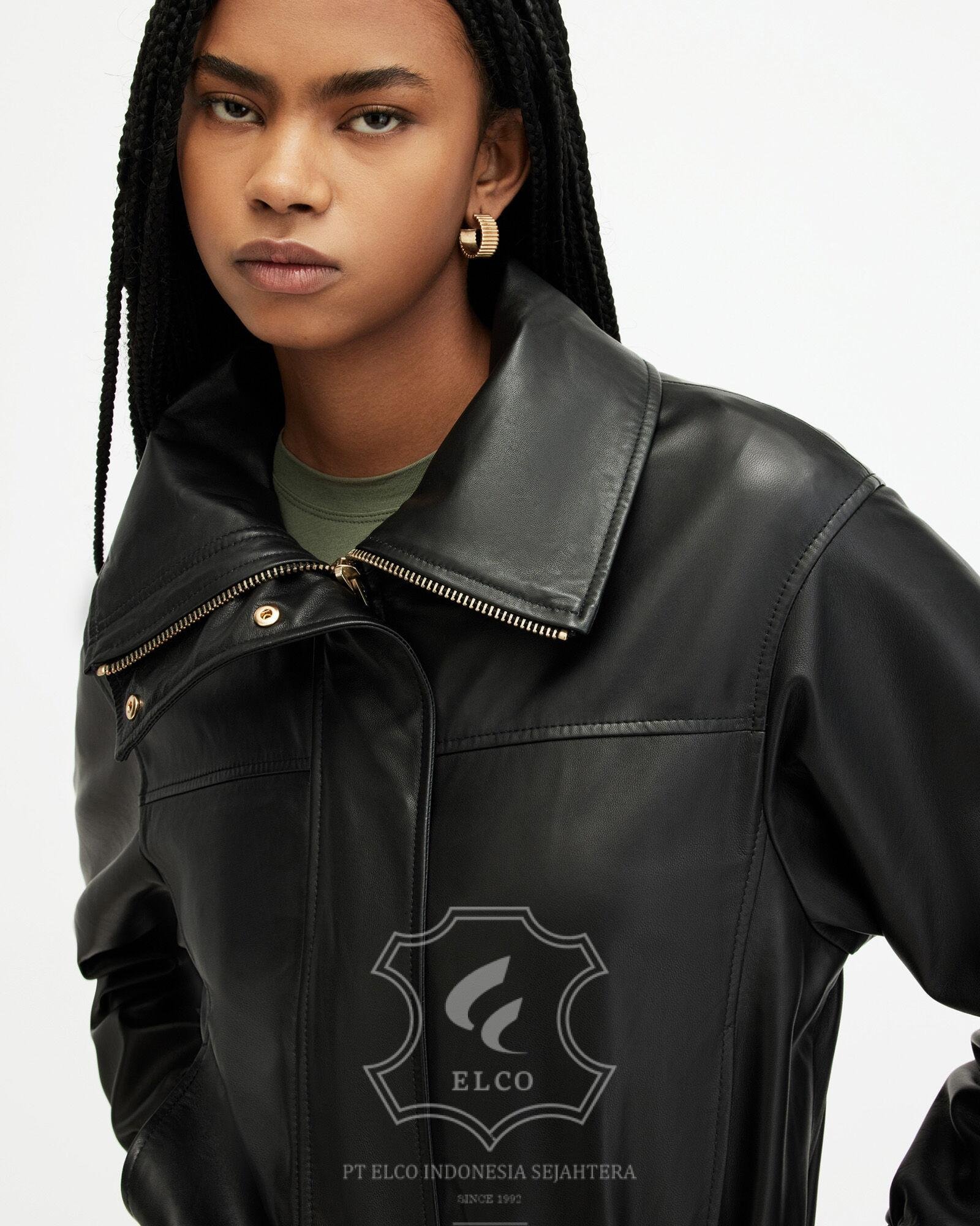 Jaket Kulit Wanita Desain Bomber - WCB 444 - Gambar 4